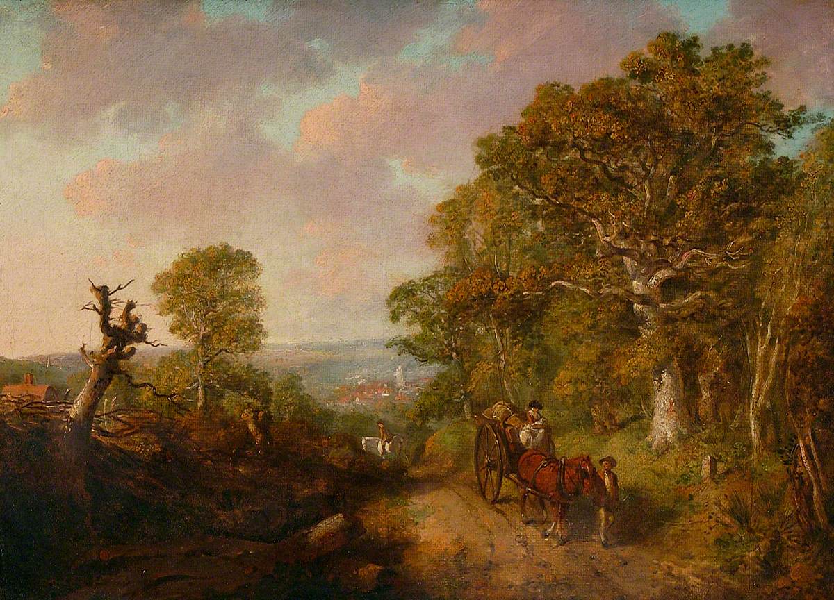 Landscape, Man and Woman in a Cart