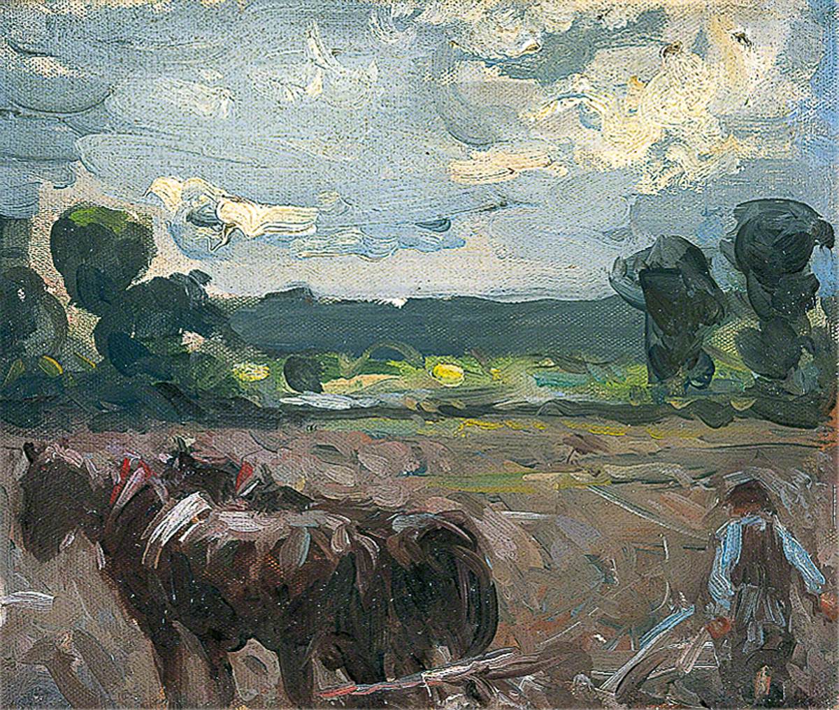 Landscape with Horses Ploughing