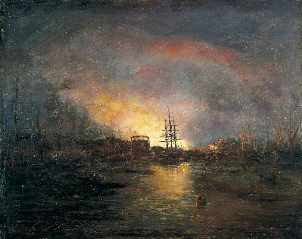 Ipswich Docks with Distant Conflagration