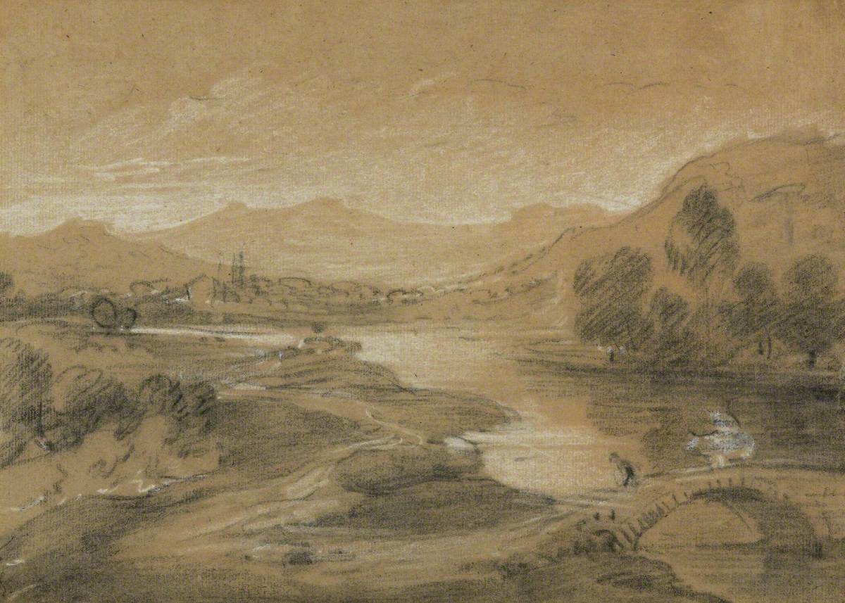 Mountainous Landscape with Horseman Crossing a Bridge