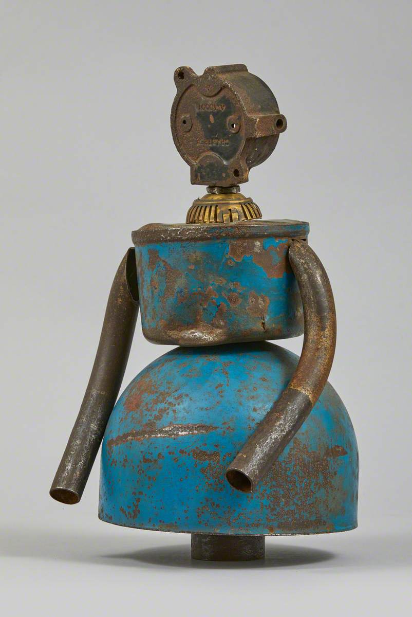 Metal Junk Sculpture: Woman with Blue Skirt