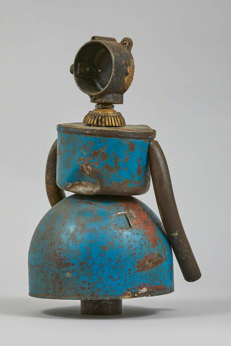 Metal Junk Sculpture: Woman with Blue Skirt