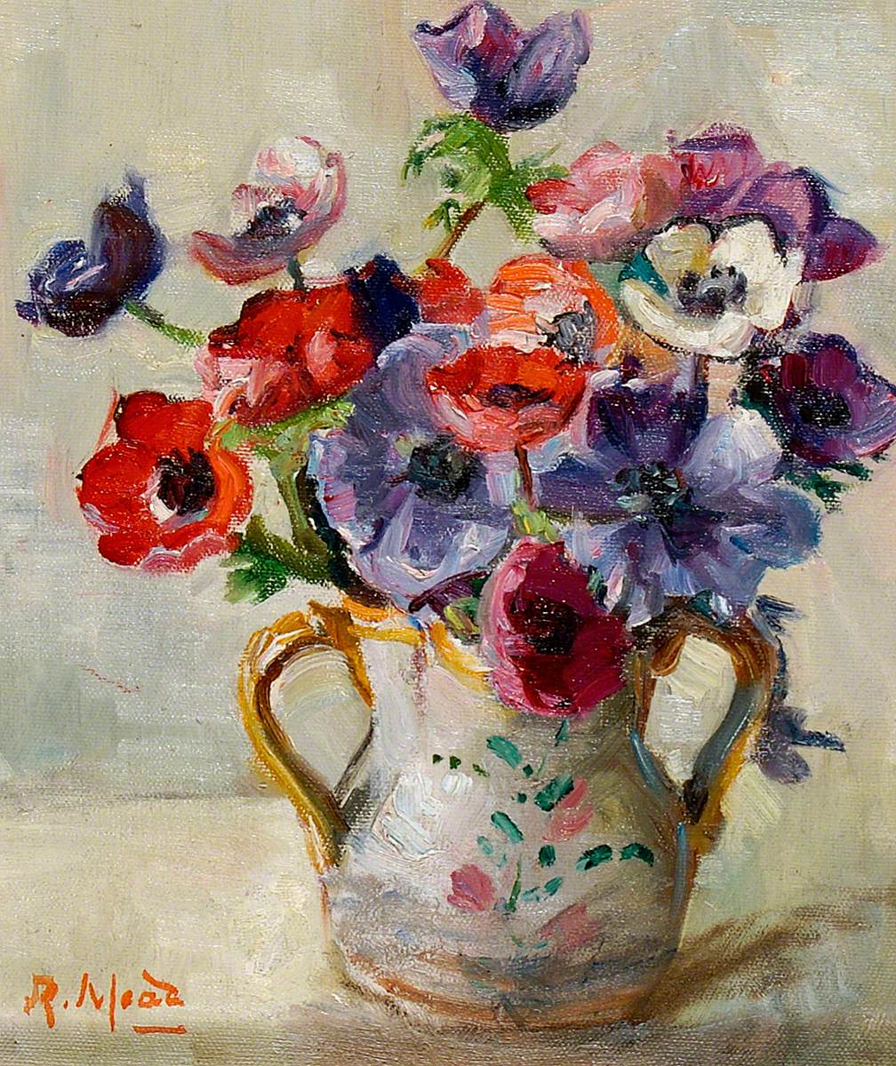 Anemones in a Flowered Vase