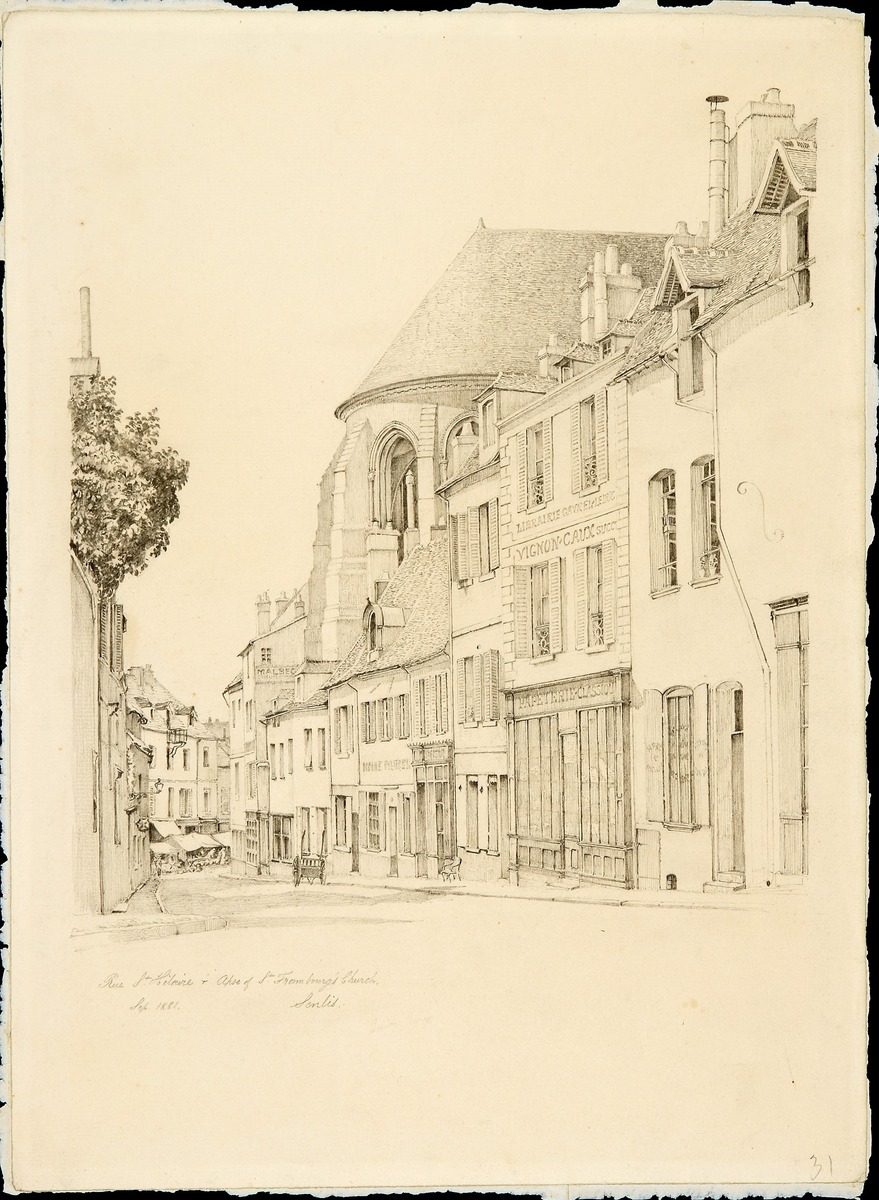 Rue St Hilaire with the Apse of St Frambourg, Senlis, France