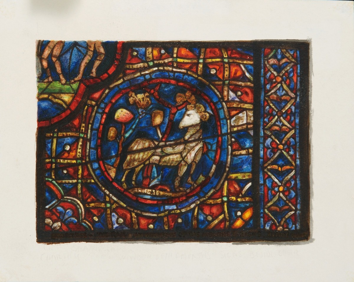 Study of Stained Glass, The Ram from the 'Zodiac' Window, South Side of Choir, Chartres Cathedral, France