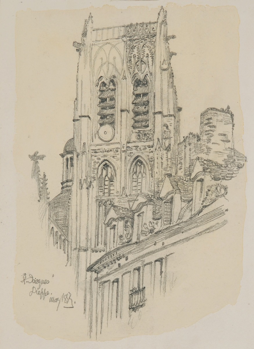 Depictions of the Church of St Jacques, North side, and the Tower of St Jacques, South West side, Dieppe, France