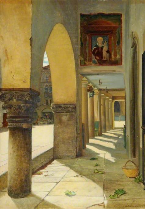 Colonnaded Street Scene, Serravalle, Italy