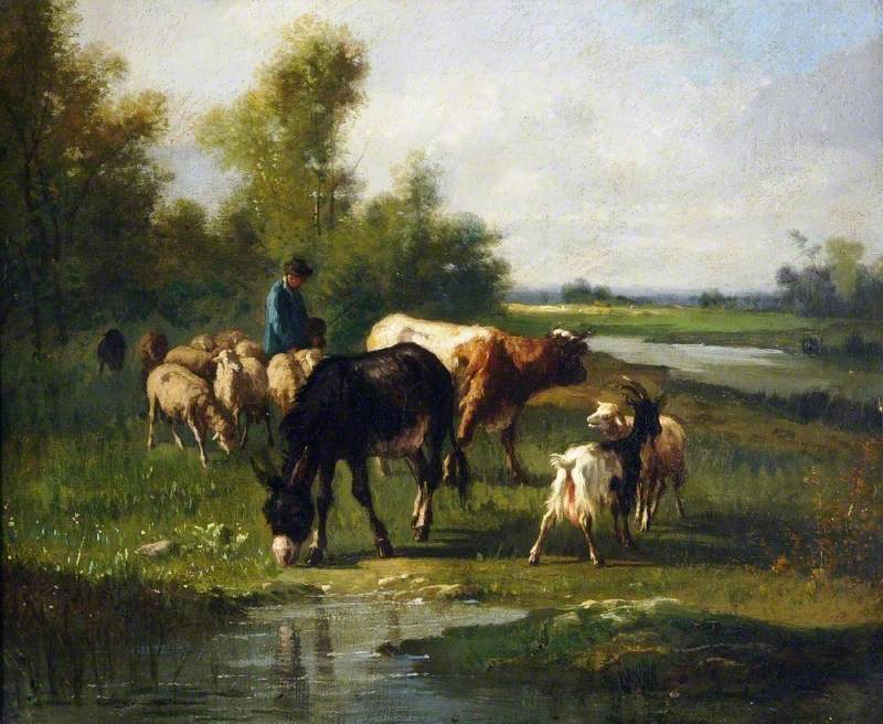 Landscape with Cattle, Goats and a Donkey
