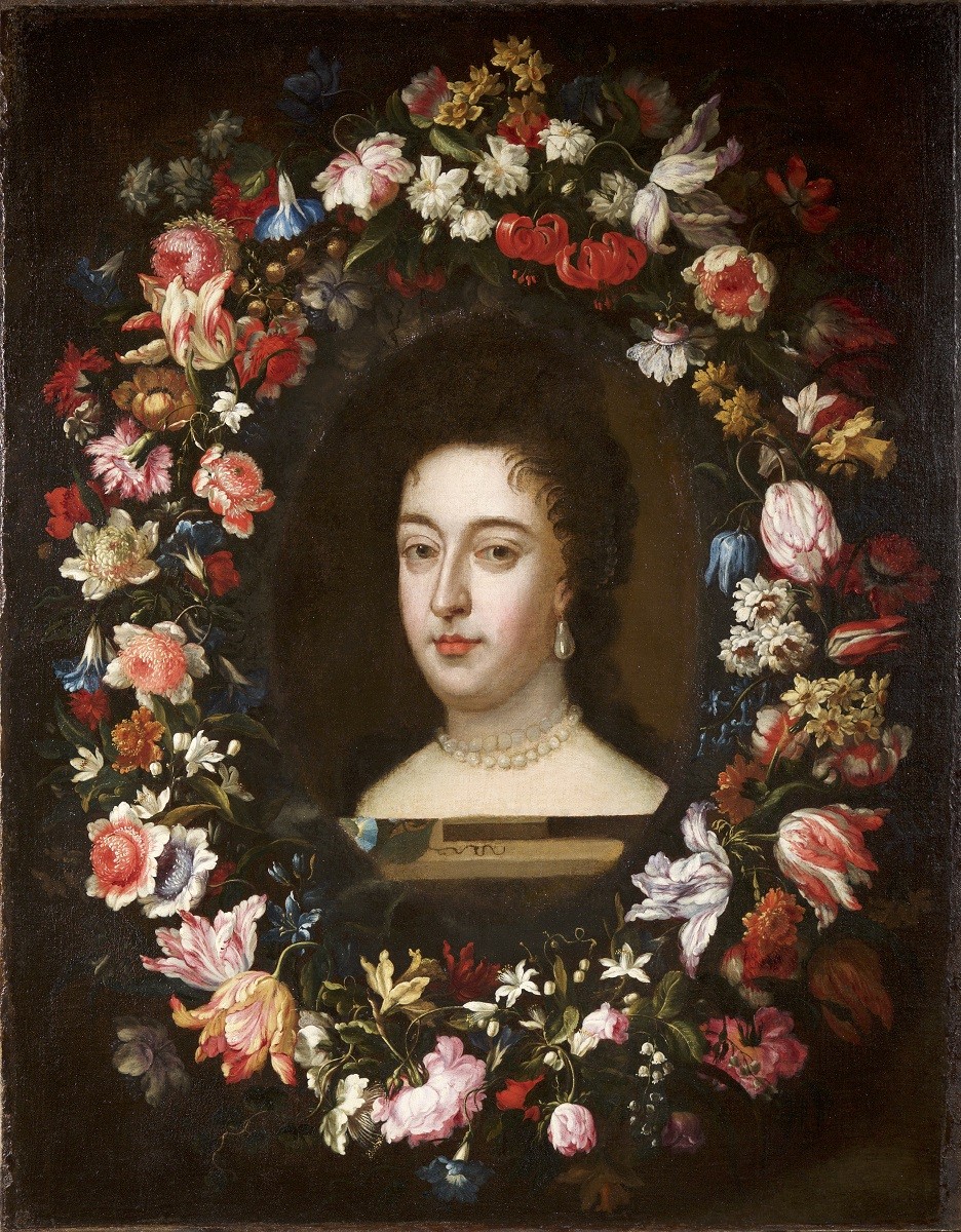 A Flower Garland with Portrait of Mary II