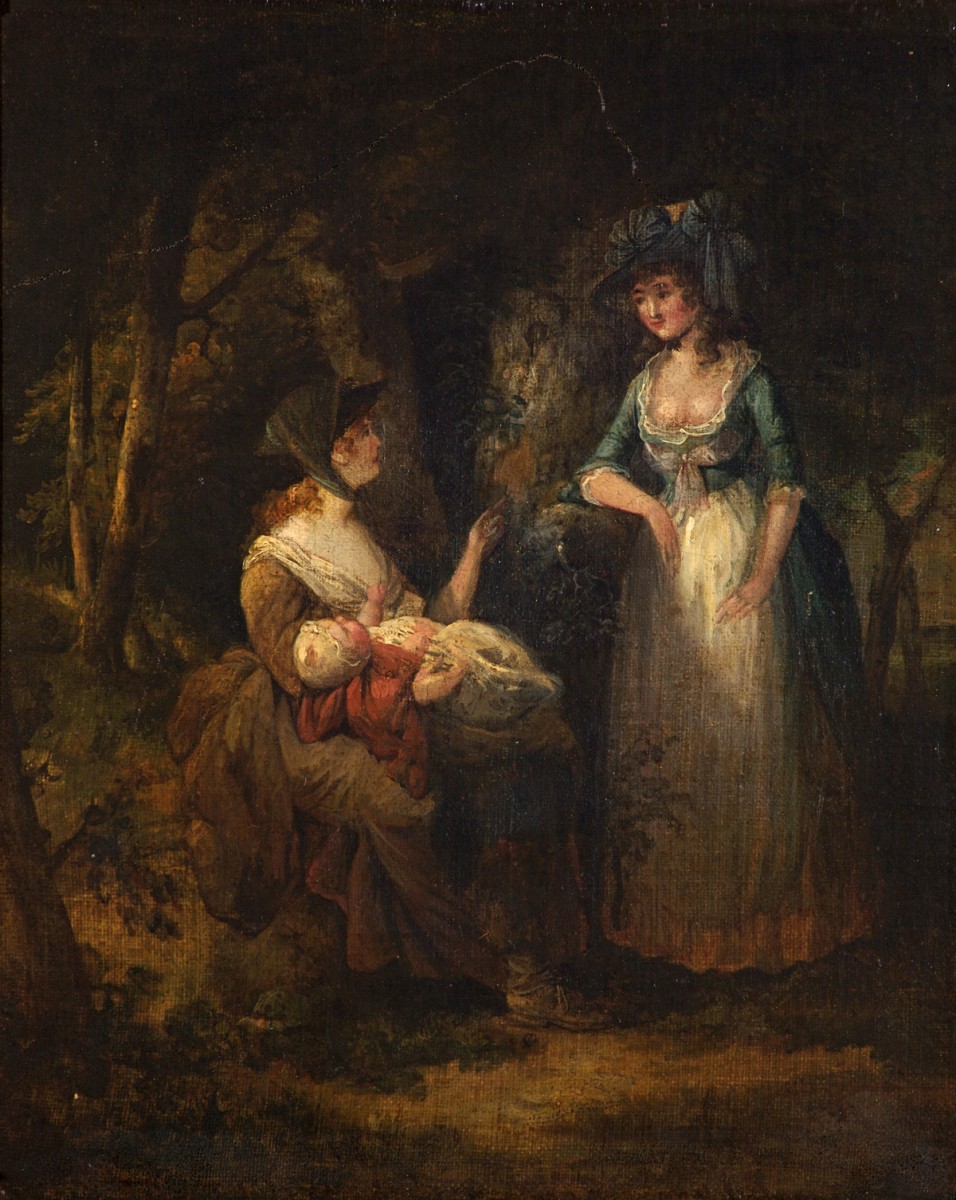 Two Women with a Baby Conversing in a Wood