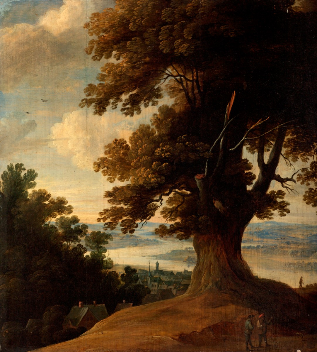 Landscape with Large Tree, Figures and a Dog