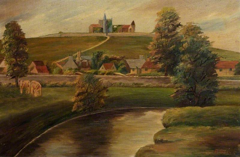 Pastoral Scene, Cows and Houses