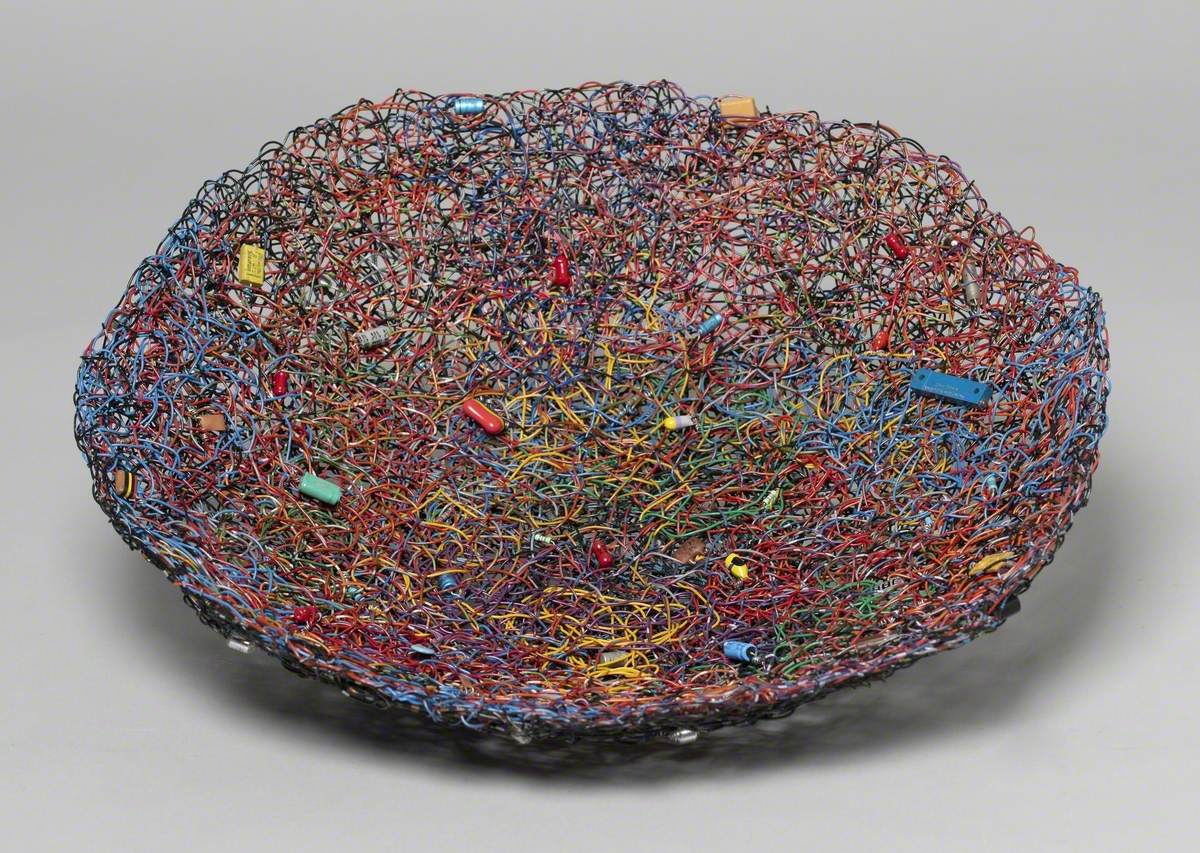 Telephone Wire Basket with Computer Components Art UK