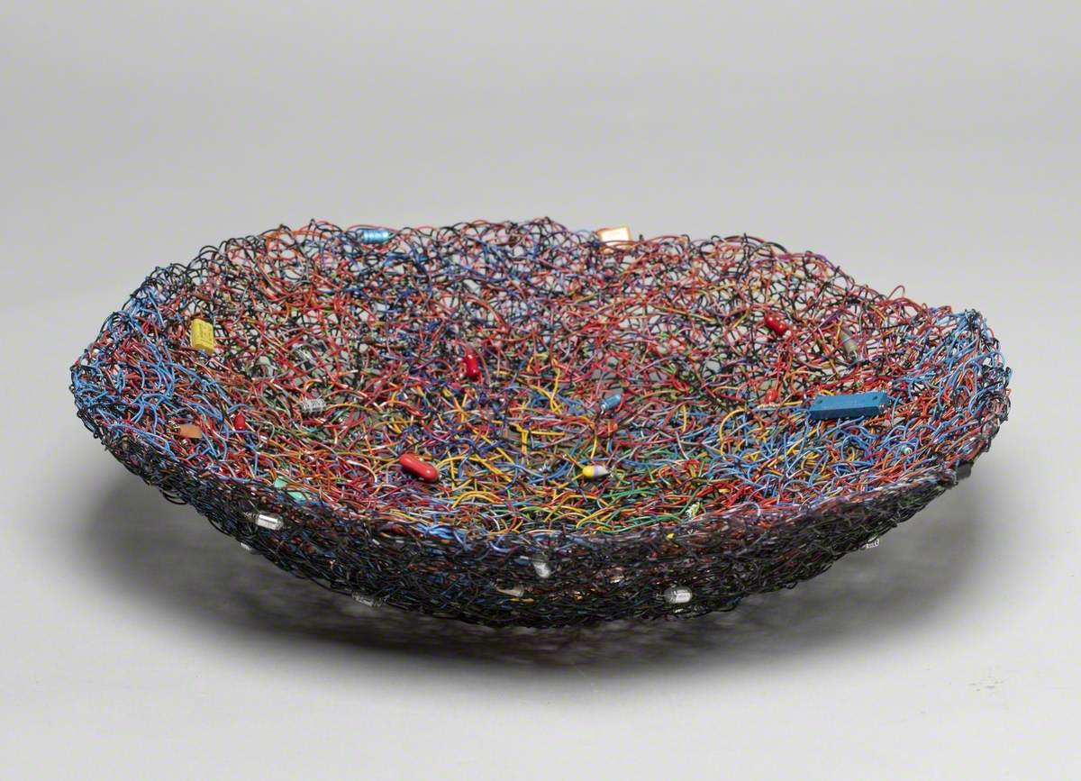 Telephone Wire Basket with Computer Components Art UK