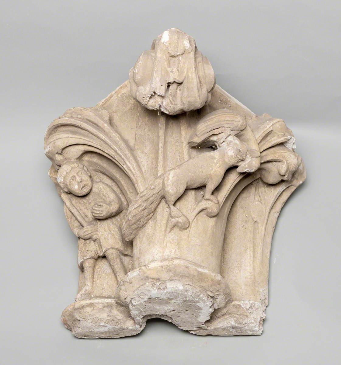 Column Capital Showing a Man Chasing a Fox with a Goose