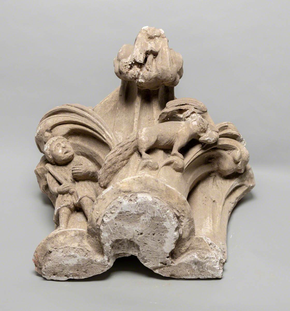 Column Capital Showing a Man Chasing a Fox with a Goose