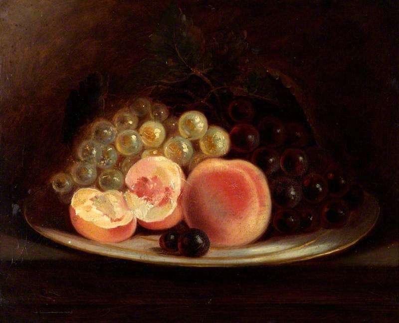 A Plate of Peaches and Grapes