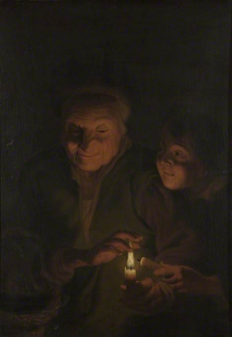 Old Woman and Boy with Candles