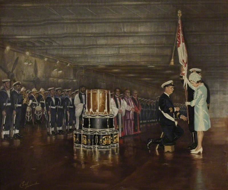 Colour Presentation Ceremony by HM The Queen, on HMS 'Eagle', June 1969