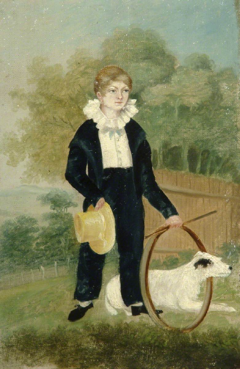 Thomas Huggins, Aged 9, with a Hoop and Dog, Great Grandfather of William Huggins