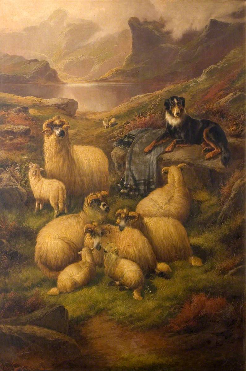 Highland Landscape with Sheepdog and Sheep