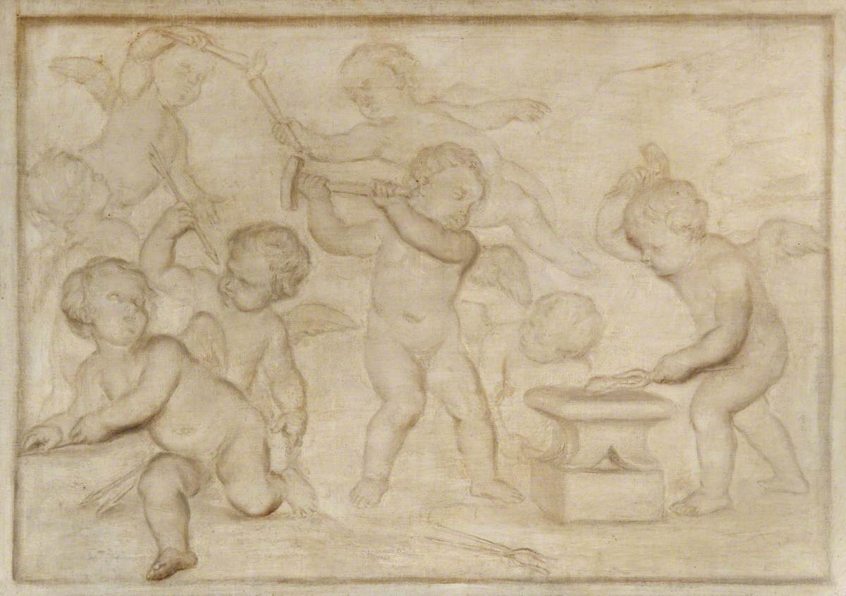 Grisaille Putti with Anvil