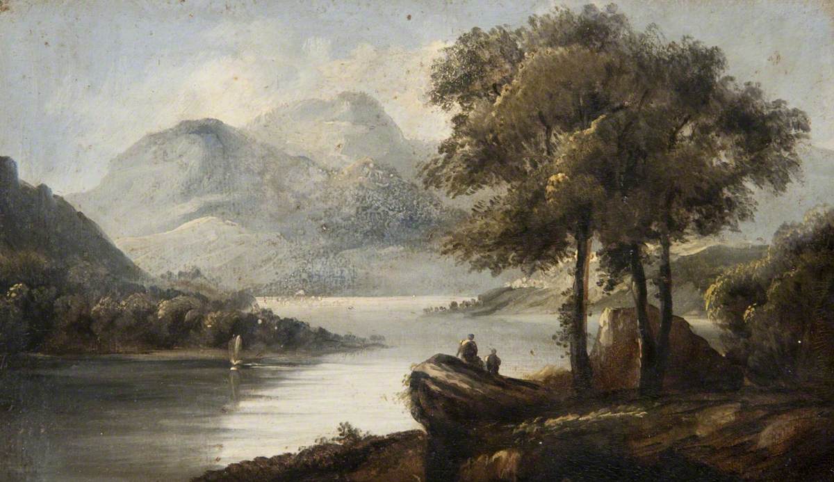 Landscape, Loch and Mountains with Two Figures