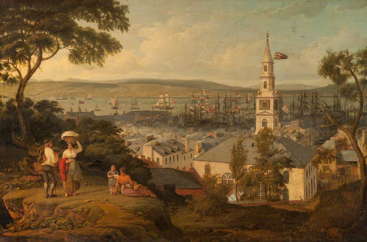 View of the Middle Church and Harbour, Greenock