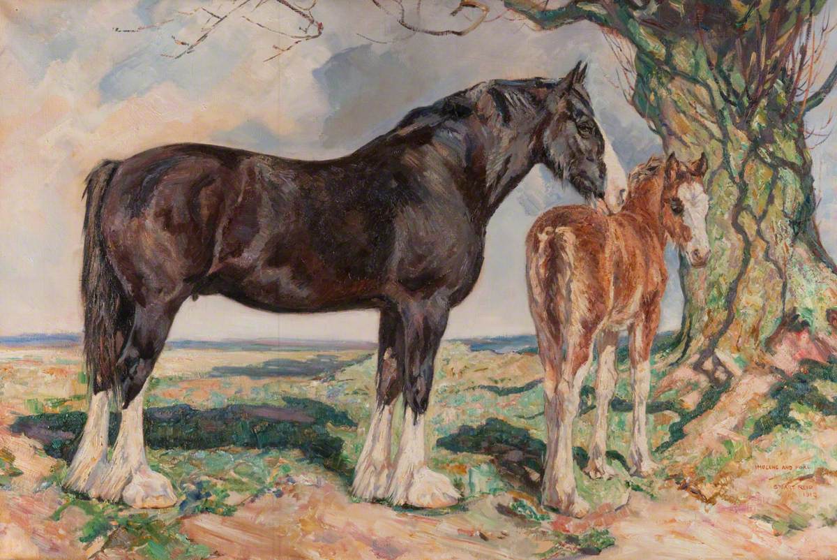 A Clydesdale Mare, 'Imogene', and Foal, 'Jean Armour'