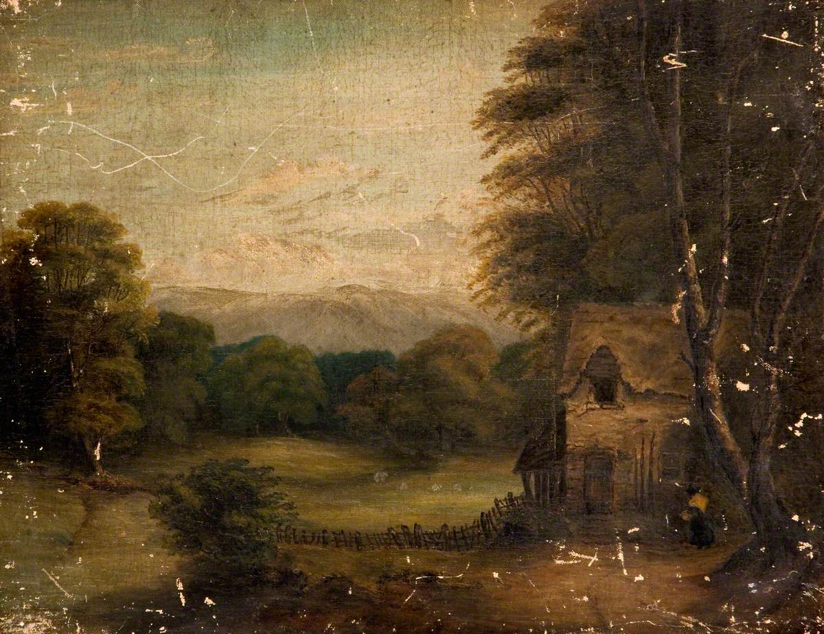 Figure by Cottage in Landscape