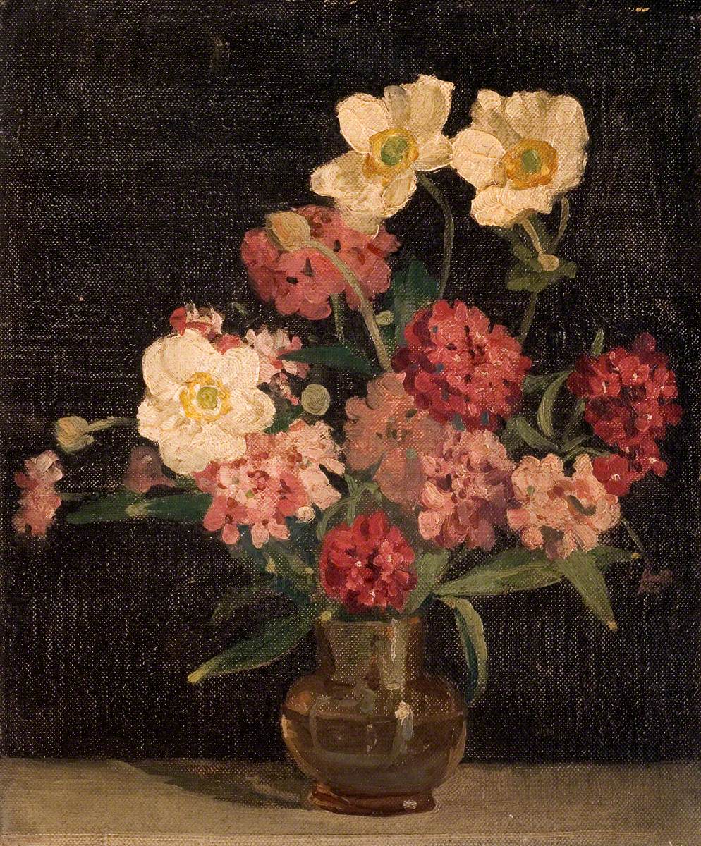 Japanese Anemones and Zinnias in a Glass Vase