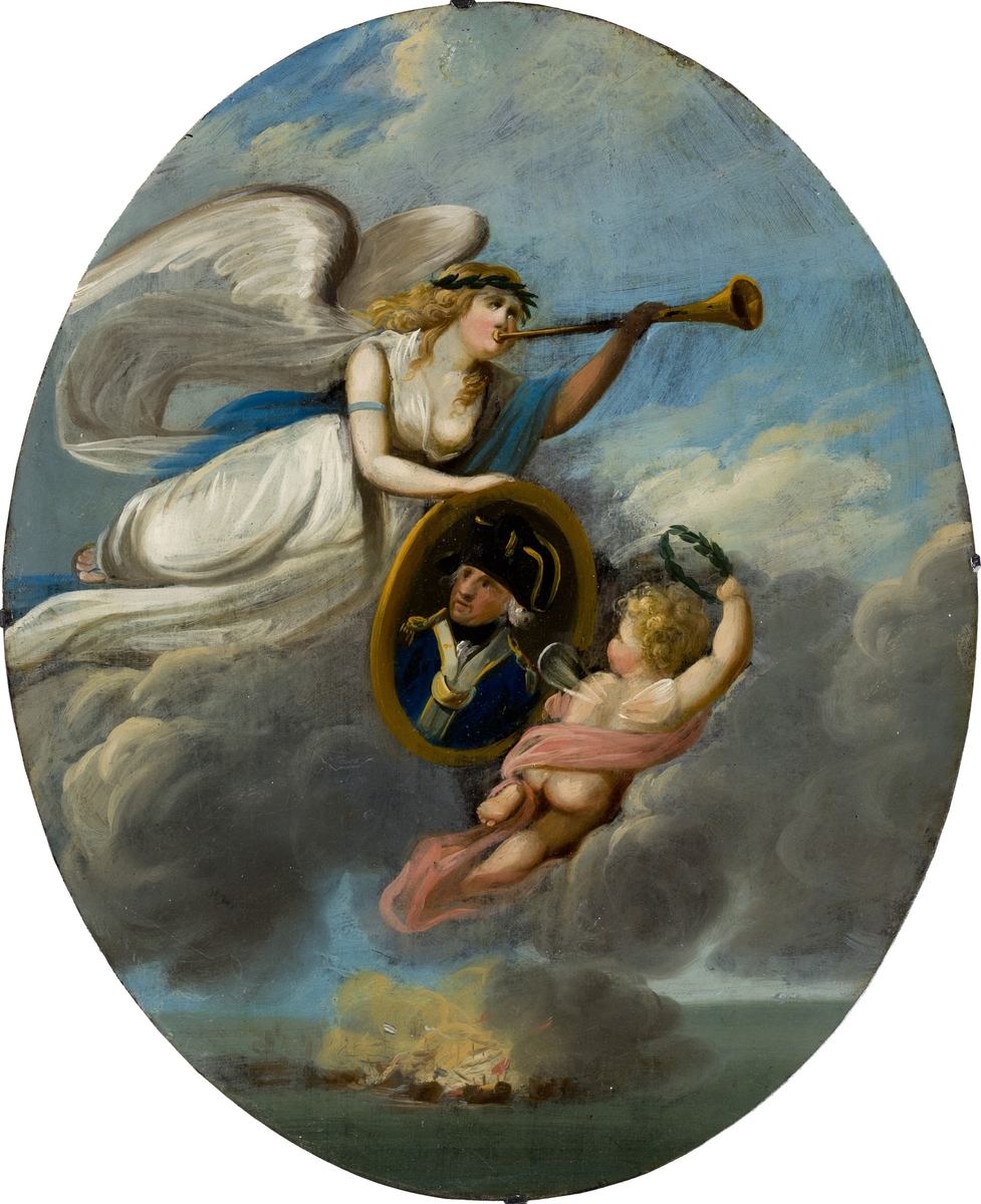 Oval Painting Commemorating a Senior Royal Naval Officer, possibly Admiral Lord Howe