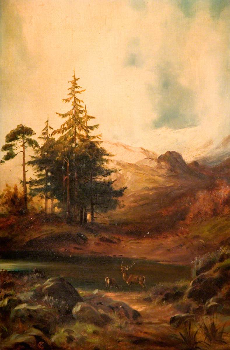 Highland Landscape with Two Stags