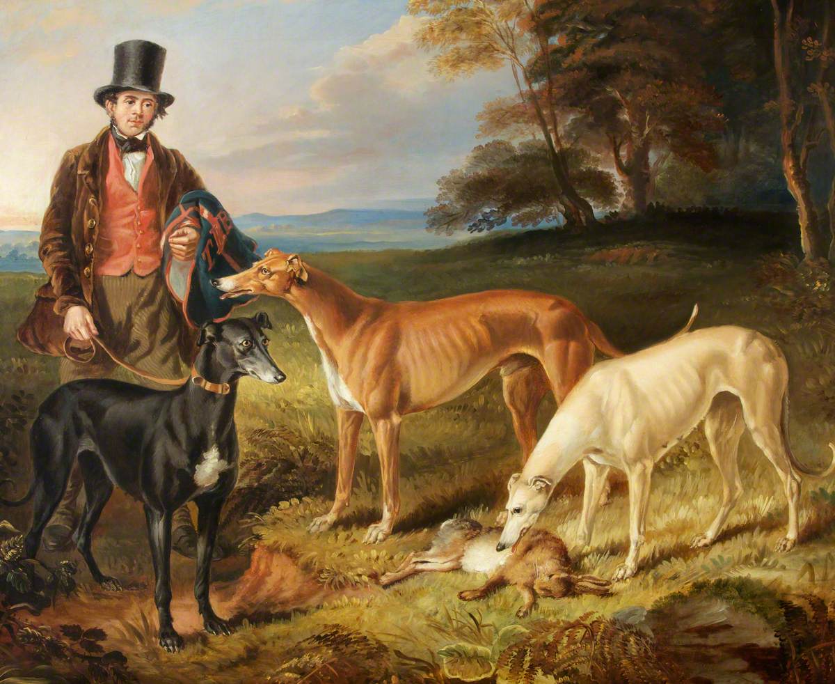 Thomas Harris, Kennel-Man to Tom Llewelyn Brewer, with Greyhounds