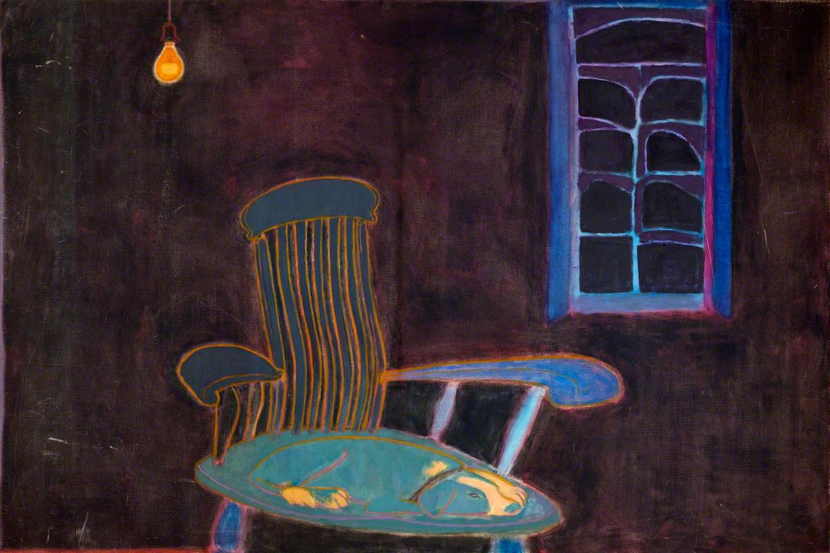 Chair and Dog in a Room with Light Off