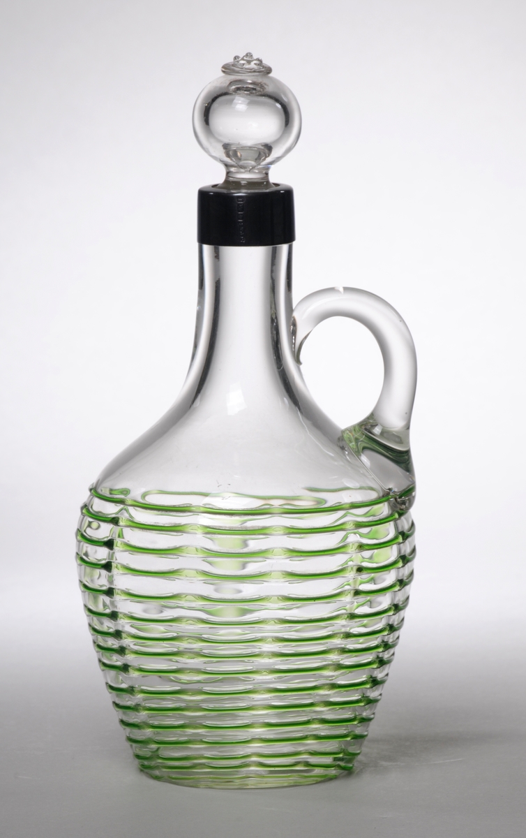 Decanter and Stopper with Green Trailed Glass