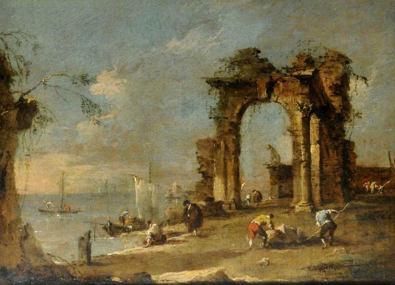 Capriccio with a Ruined Archway by the Banks of a Lagoon