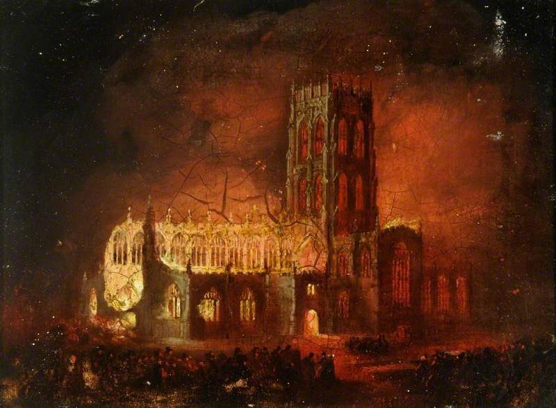 St George's Church on Fire, 1853, Doncaster, South Yorkshire