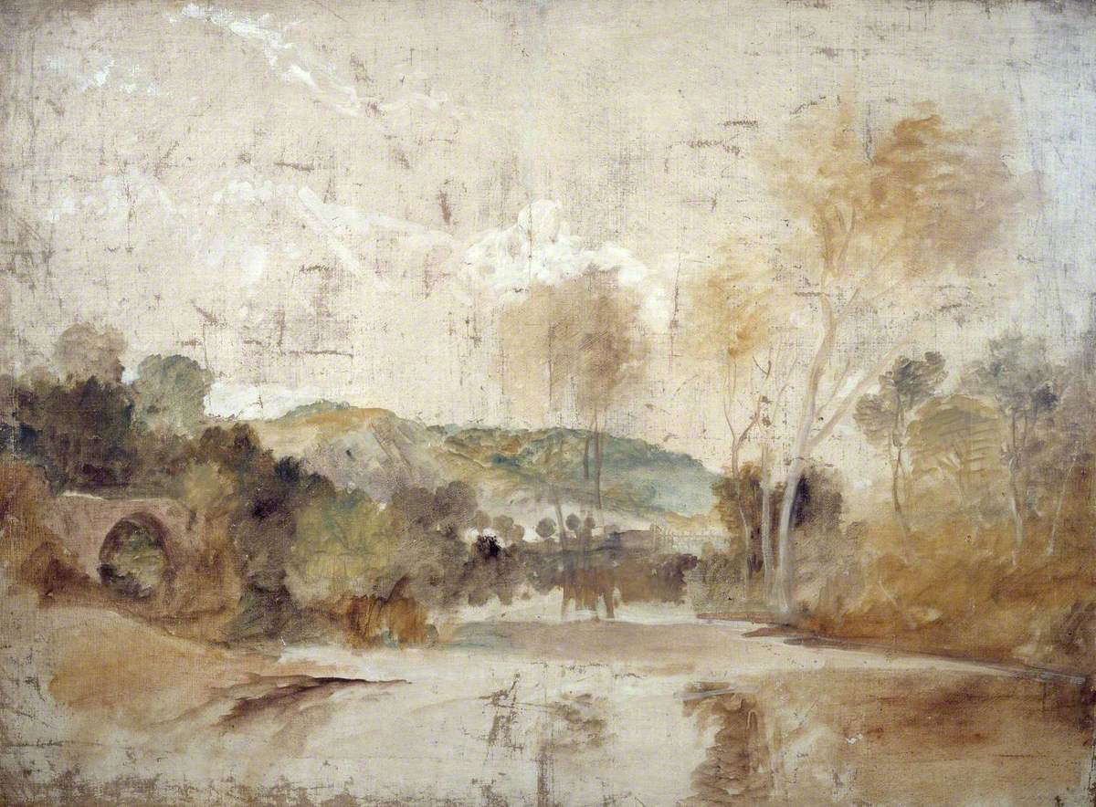 River Scene with Weir in Middle Distance