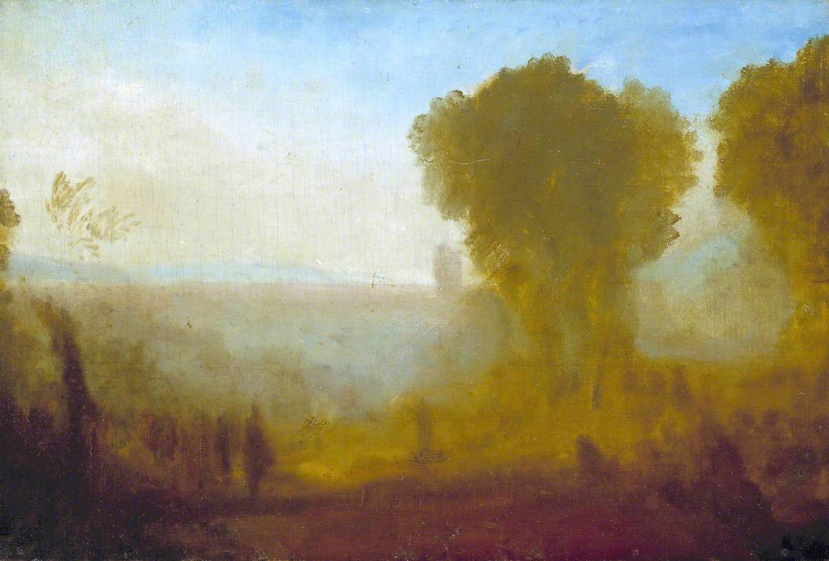 Landscape with Tower, Trees and Figures; possibly Arcueil near Paris