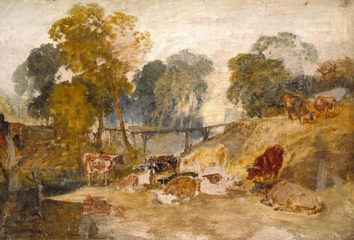 Cows in a Landscape with a Footbridge