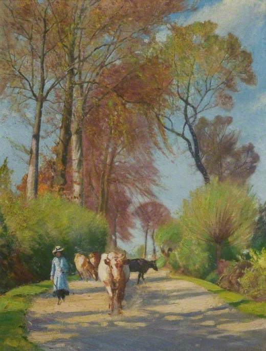 Country Lane with Figure and Cows