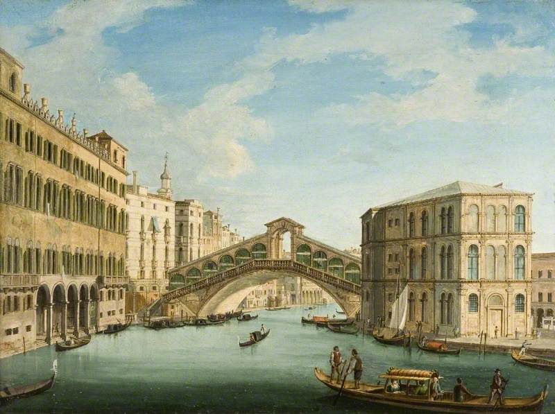 Grand Canal, Venice, with Riva del Carbon and the Rialto Bridge