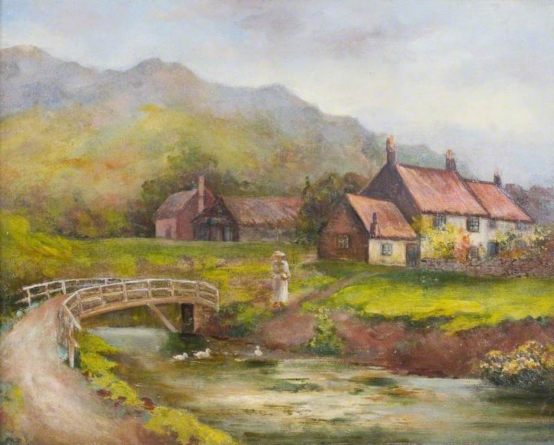 Bridge over River with Houses