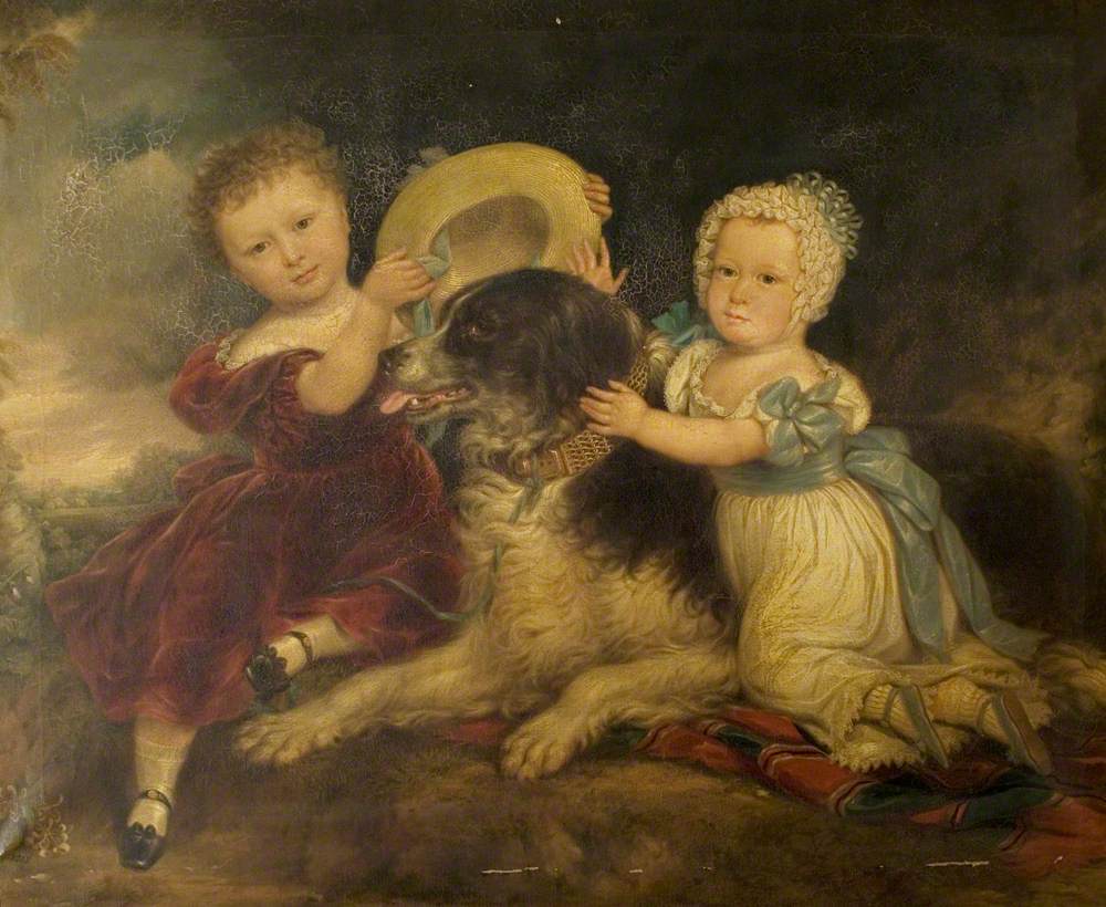 Arthur and Frances Hood, the Children of Sir Arthur Gregory of Styvechale Hall, and 'Nelson'