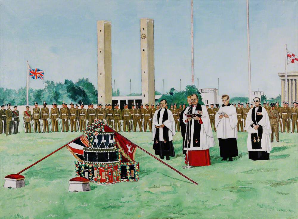 The Presentation of the New Colours to the 2nd Battalion the Royal Regiment of Fusiliers, 1 August 1970 (Minden Day), Maifeld, West Berlin, Germany
