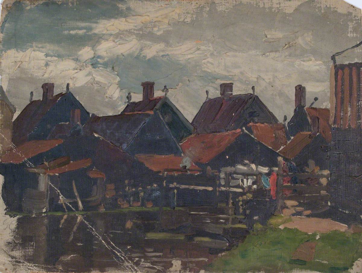 Sketch of Wooden Houses beside Pond (Holland)