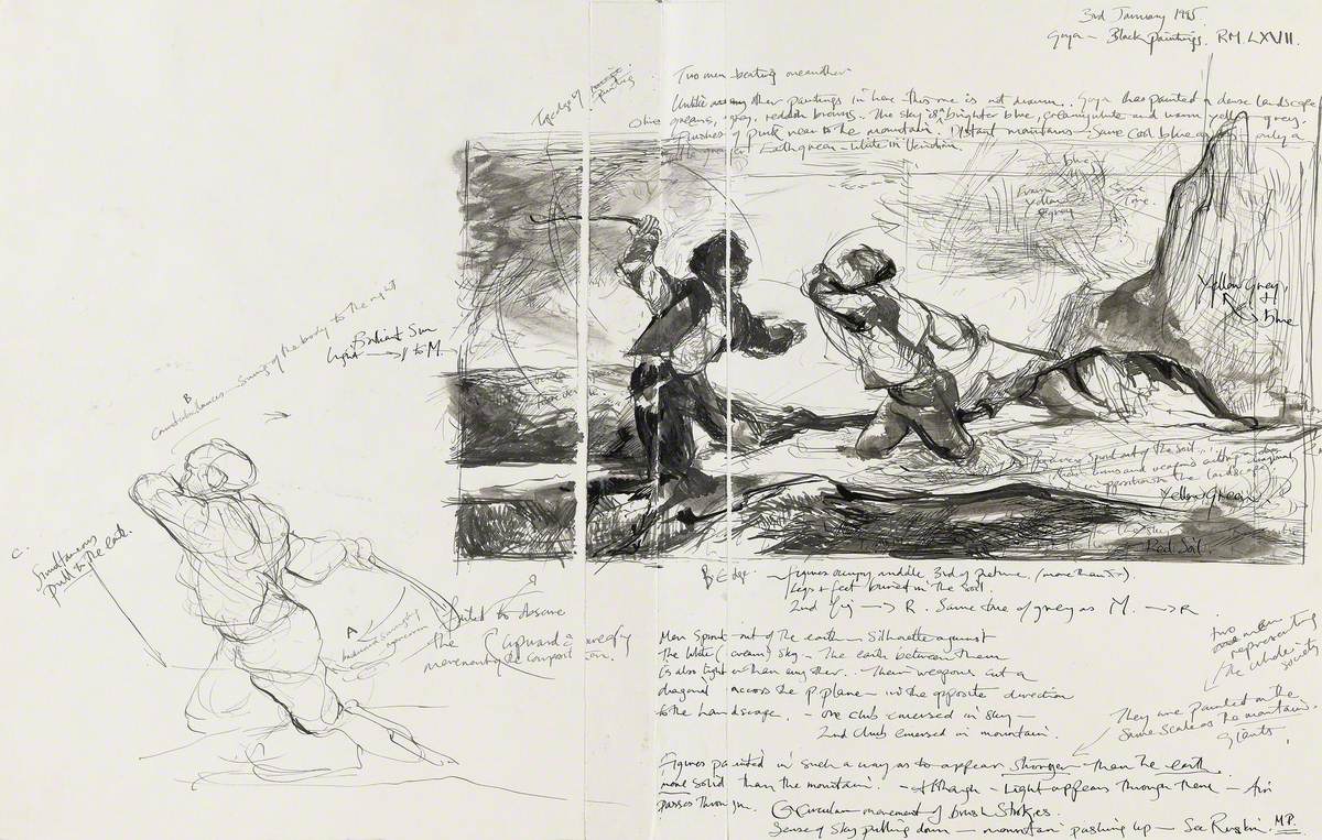 Sketch after Francisco Goya's 'Duel with Cudgels'