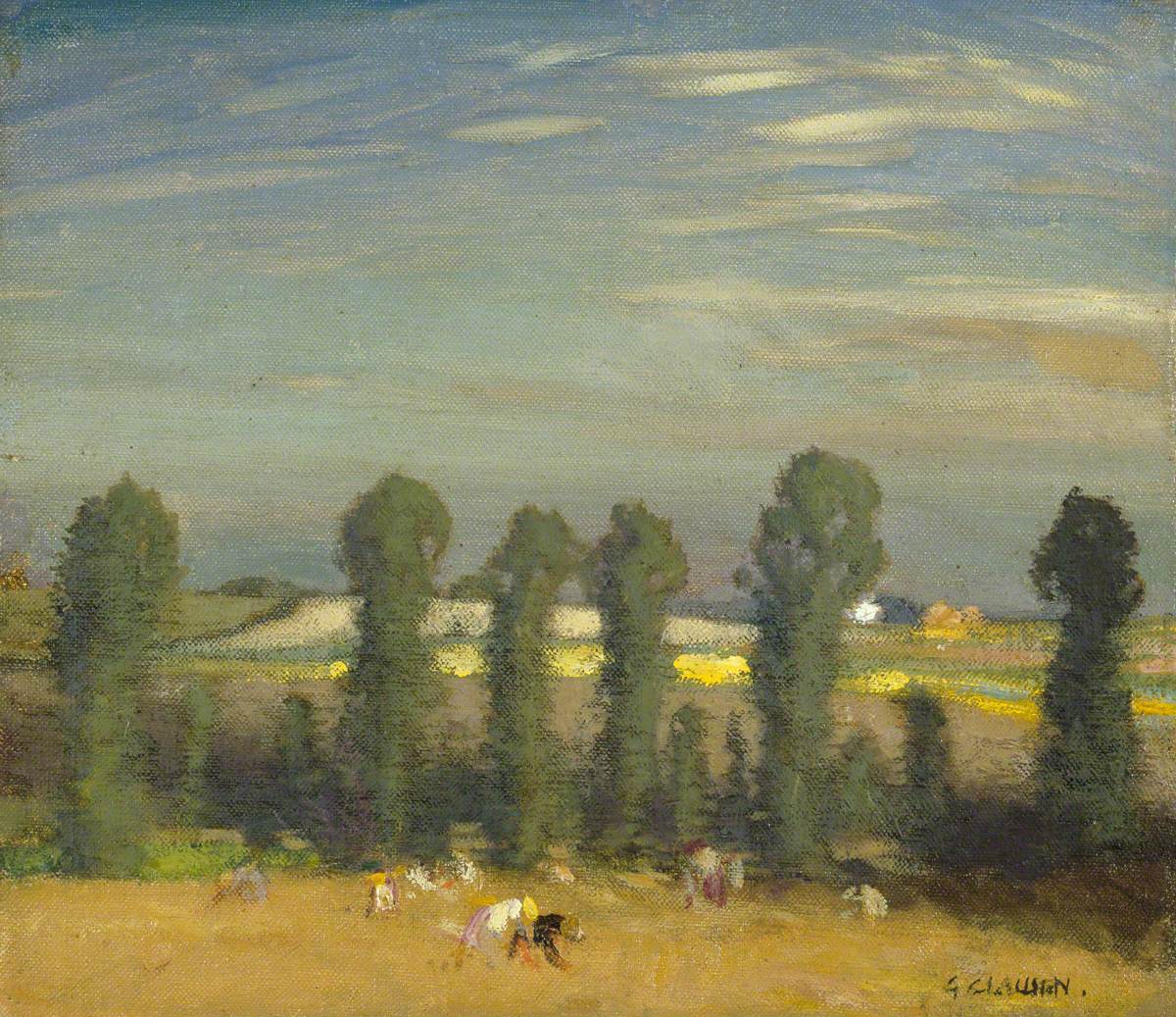 Landscape with Hayfield and Poplars