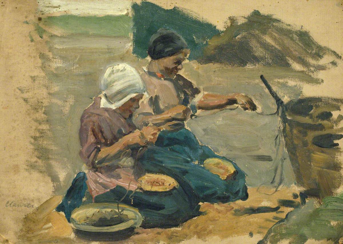 Study of Two Women Engaged in a Shoreline Activity (Volendam)
